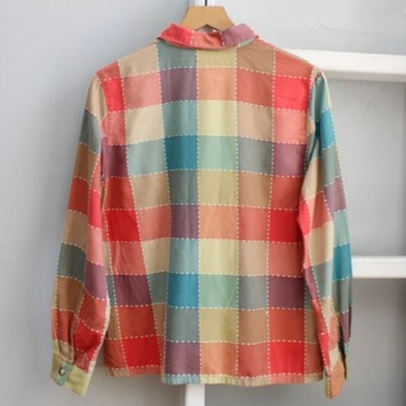 Koret VTG Y2K Multicolor Patchwork Embroidered Button-Up Long Sleeve Shirt Medum - Picture 2 of 4
